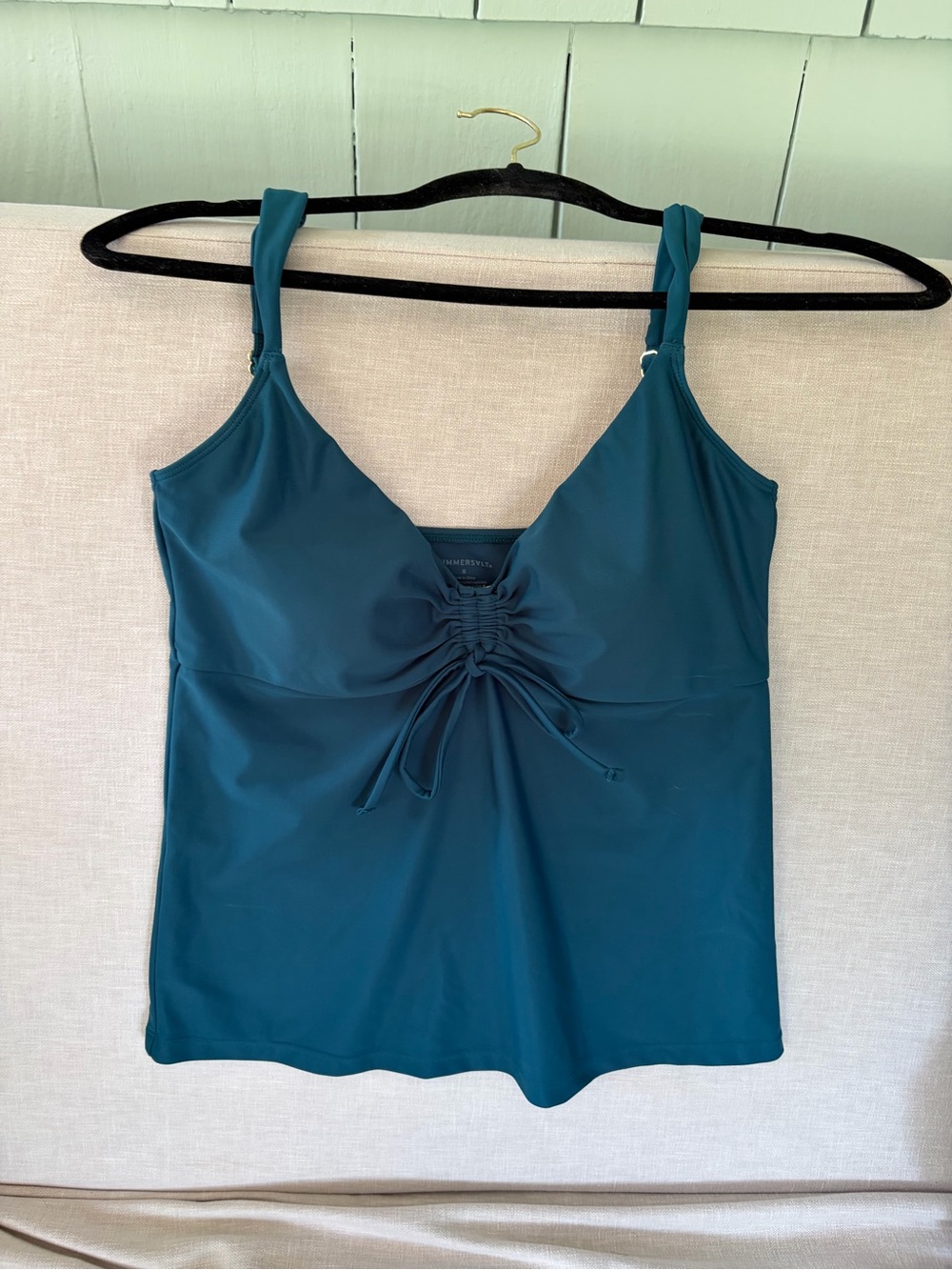 summersalt Teal Drawstring Ruched Swim Top